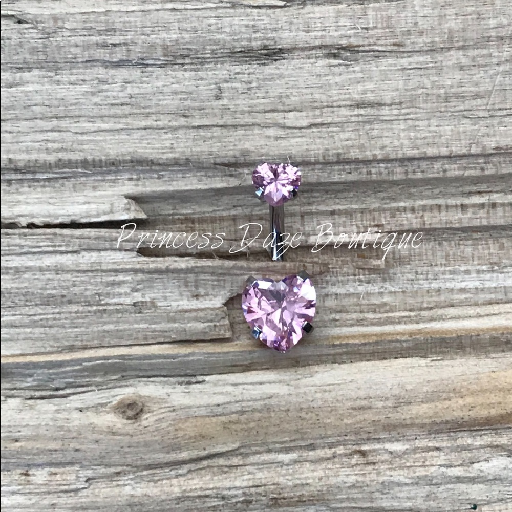 Pink Diamond Heart Zircon Belly Button Ring